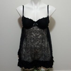 VS Black Floral Lace Sexy Babydoll Lingerie